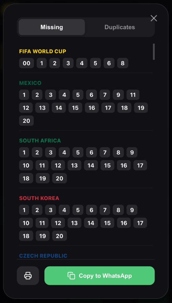 Lista para WhatsApp e Impressão